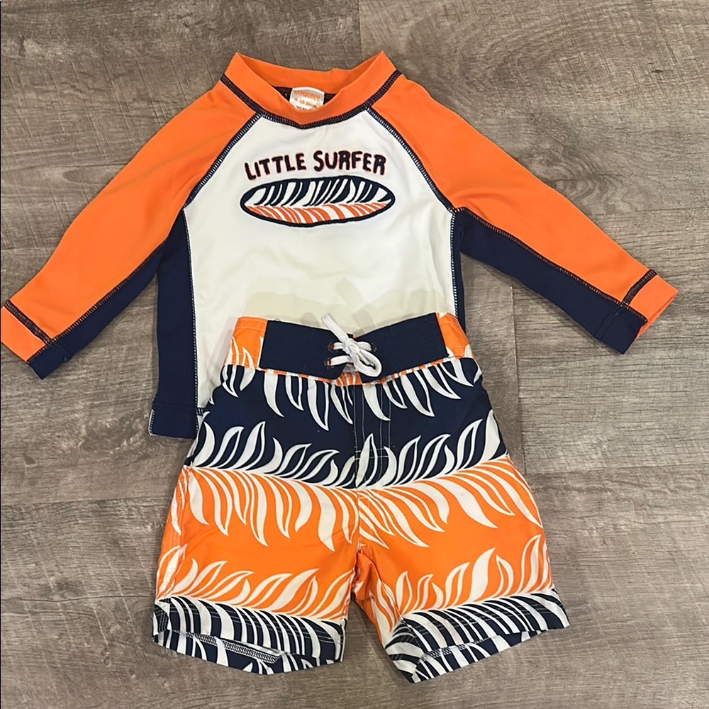 Gymboree Orange and Blue Rashguard Swim Set for Kids 6-12 Months